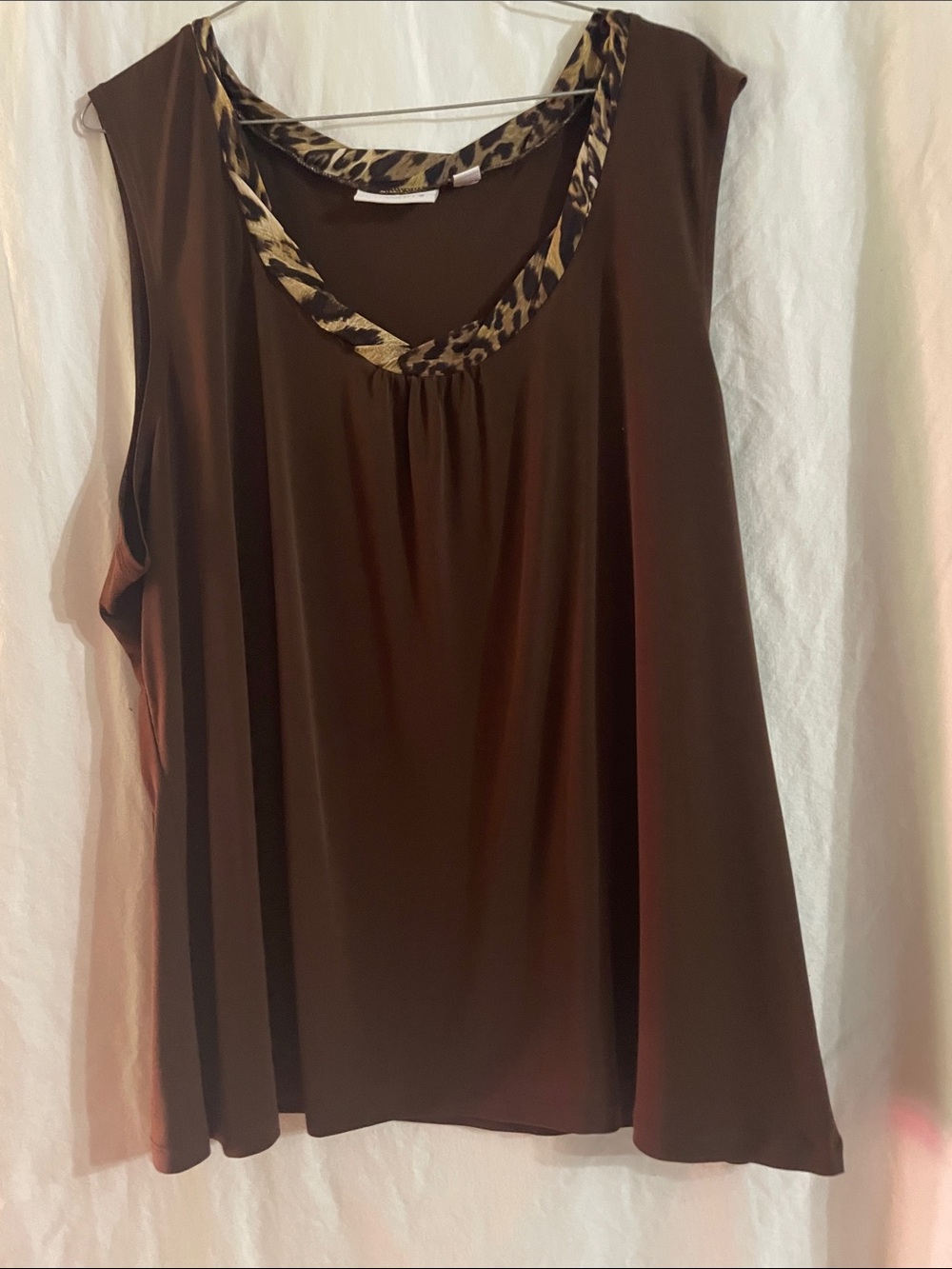 Susan Graver Brown Sleeveless Tank with Leopard-Print Trim